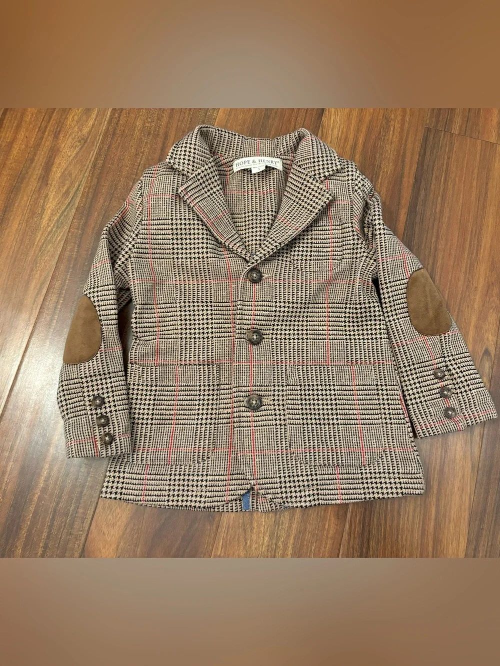 Hope & Henry brown tweed-like soft blazer with elbow patches